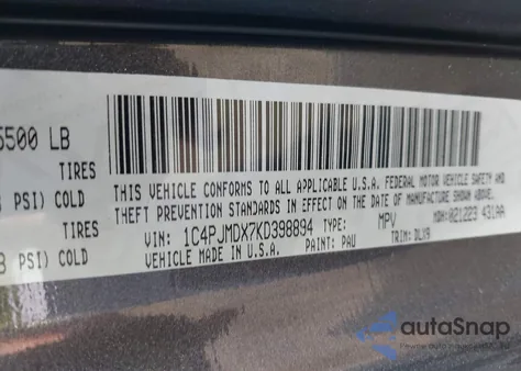 2019 Jeep Cherokee Limited 4X4 z USA, uszkodzony, nr VIN 1C4PJMDX7KD398894